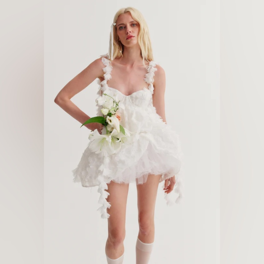 NWOT For Love & Lemons Bellatrix Babydoll Mini Dress / White / Size small